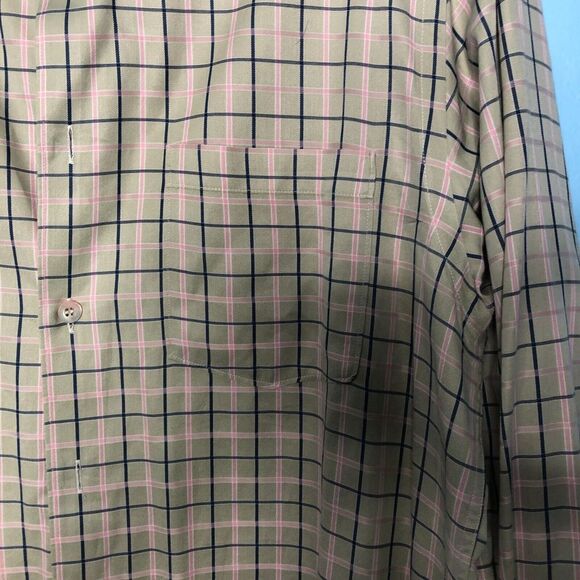 Ermenegildo Zegna Shirt Mens Medium Green Pink Blue Plaid Button Front Cotton - Picture 3 of 8